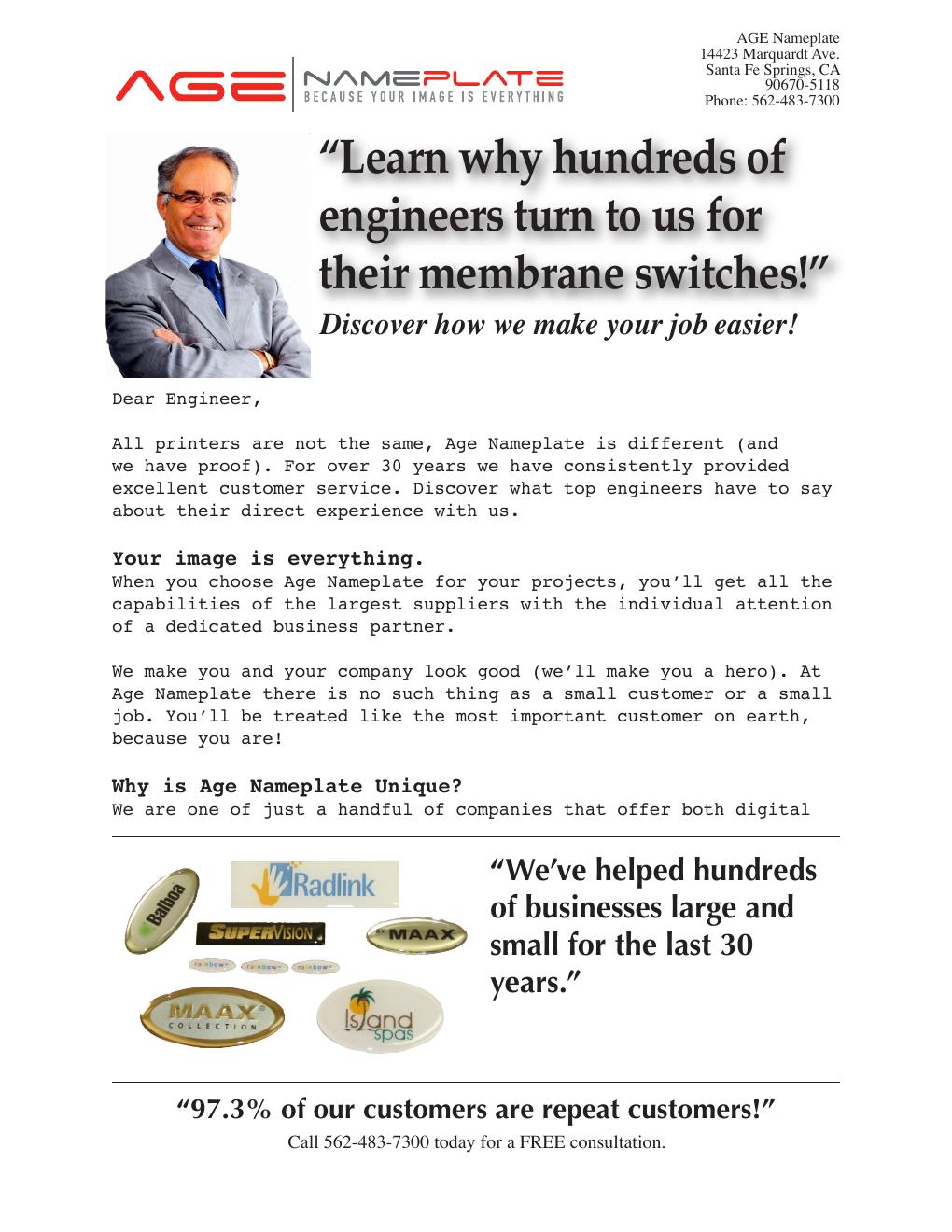 AGE Nameplate B2B direct mail